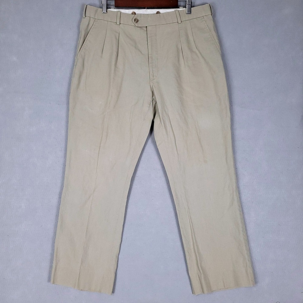 Christopher Hayes Pants Mens 38 Tan Pleated Straight Cotton Linen Ramie Trousers